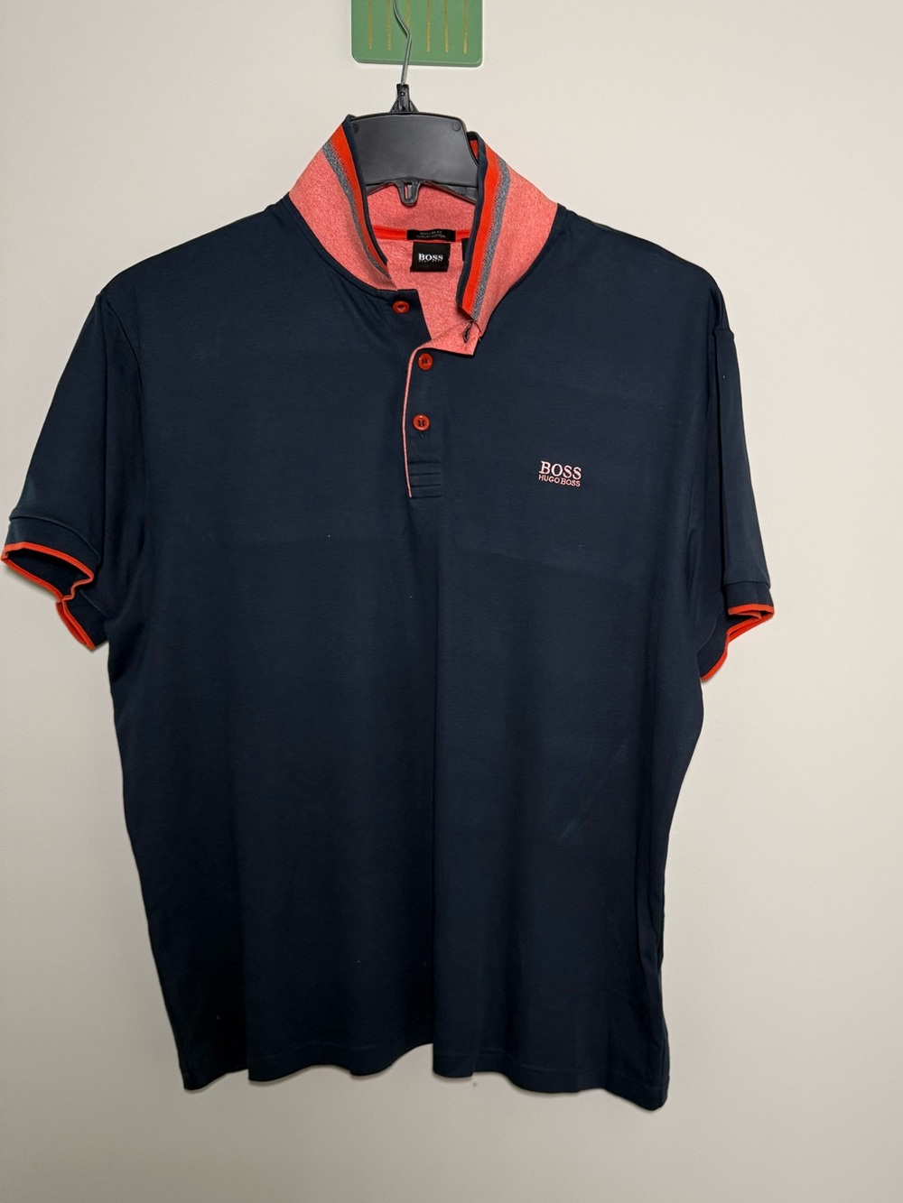 BOSS Navy Polo with Coral Trim